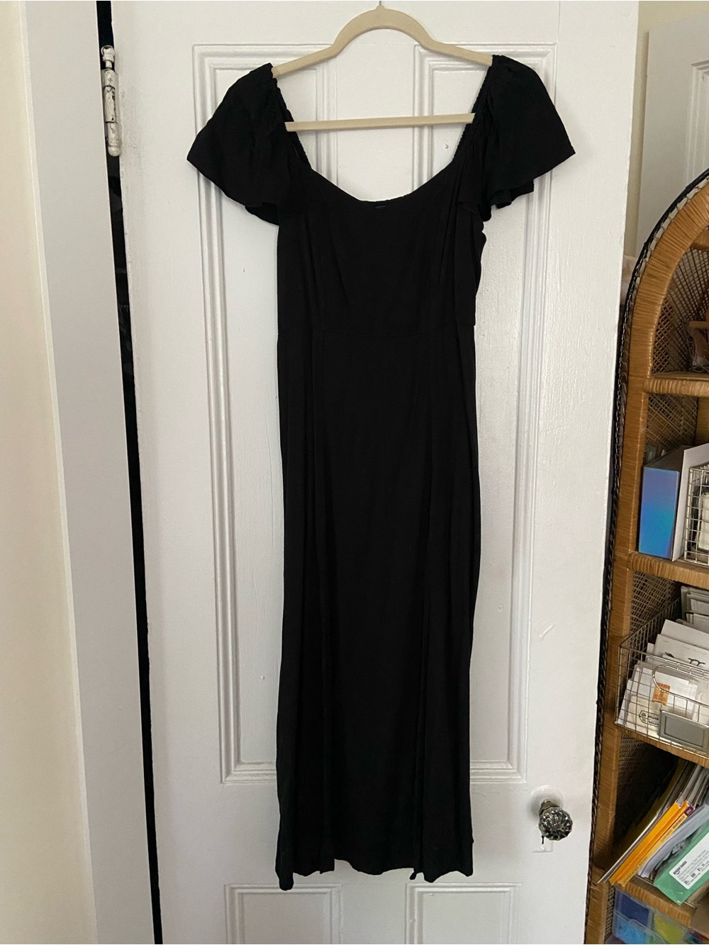 Old Navy Black Off-Shoulder Maxi Dress with Flutter Sleeves